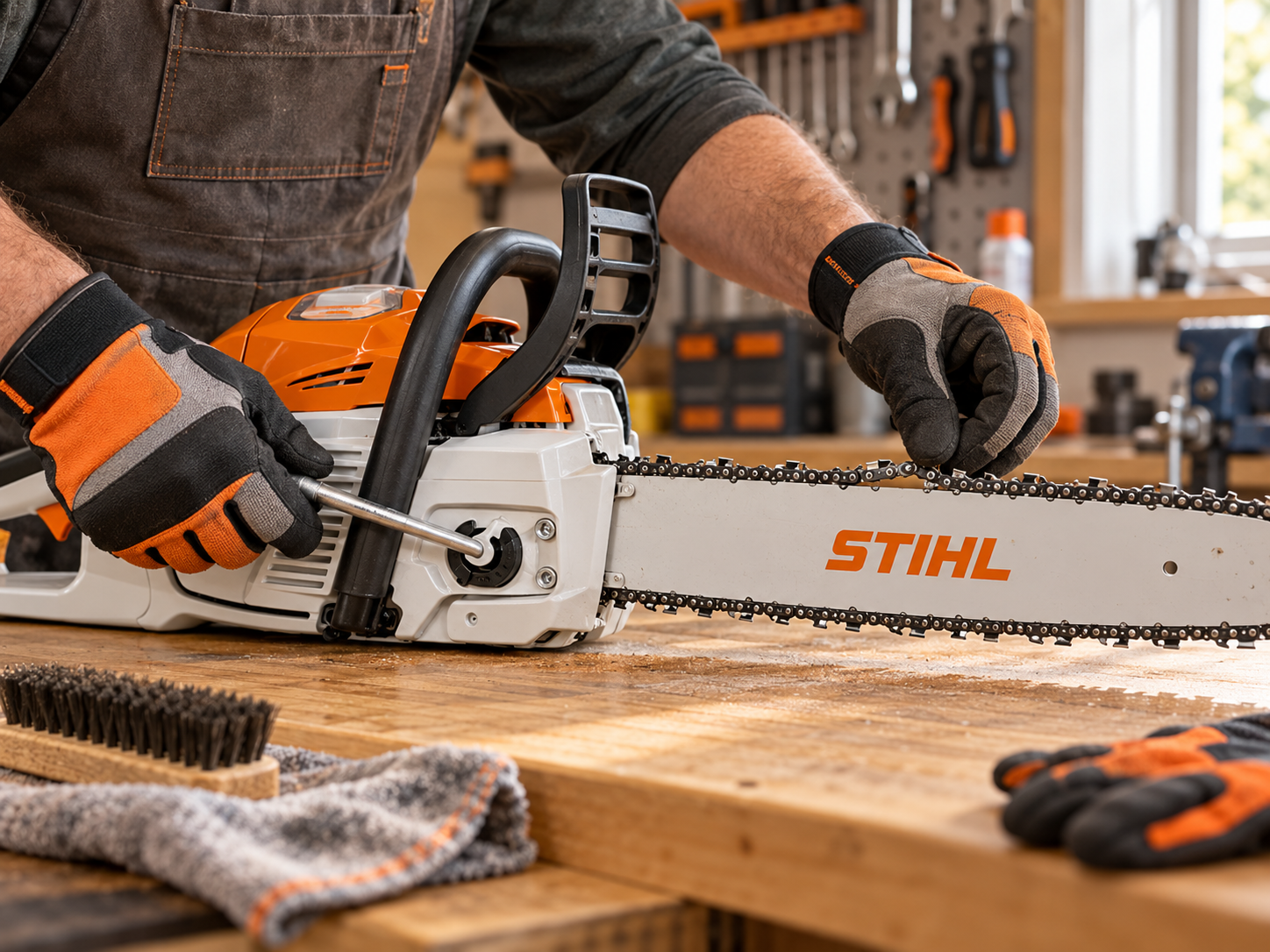 Contrôle et réglage de la tension de chaîne d'une tronçonneuse STIHL